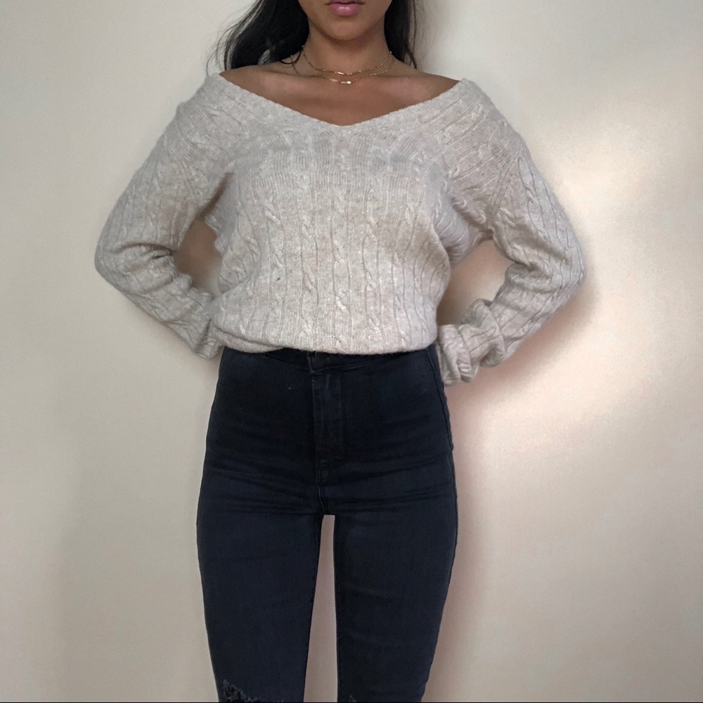 J Crew Beige V Neck Knit Sweater
